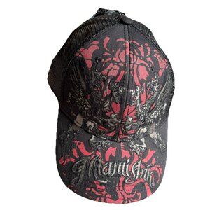 Miami Ink tattoo Design ball cap hat six panel with mesh back, black and red